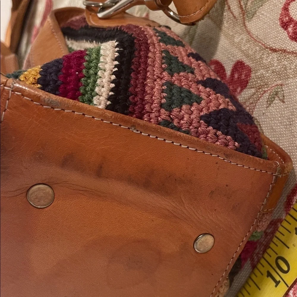 Multicolor Patterned Crossbody Bag with Tan Leather